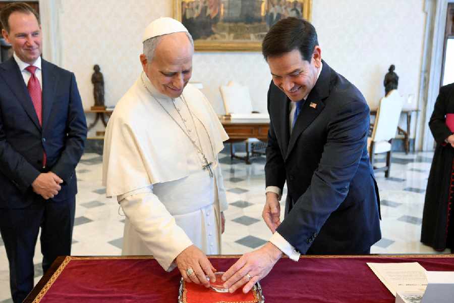 Pope Leo XIV meets U.S. Secretary of State Marco Rubio at the Vatican, May 7, 2026.
