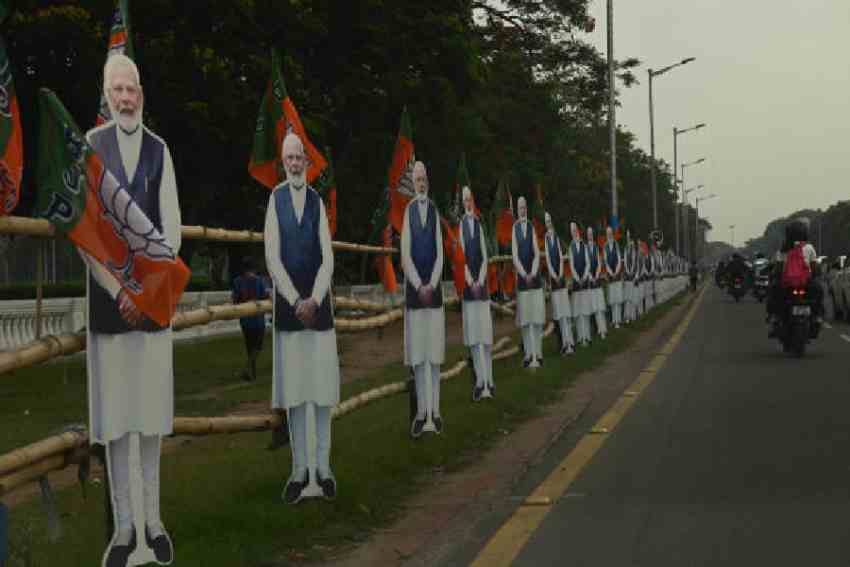 cut-outs of Prime Minister Narendra Modi on Red Road on the eve of the swearing-in