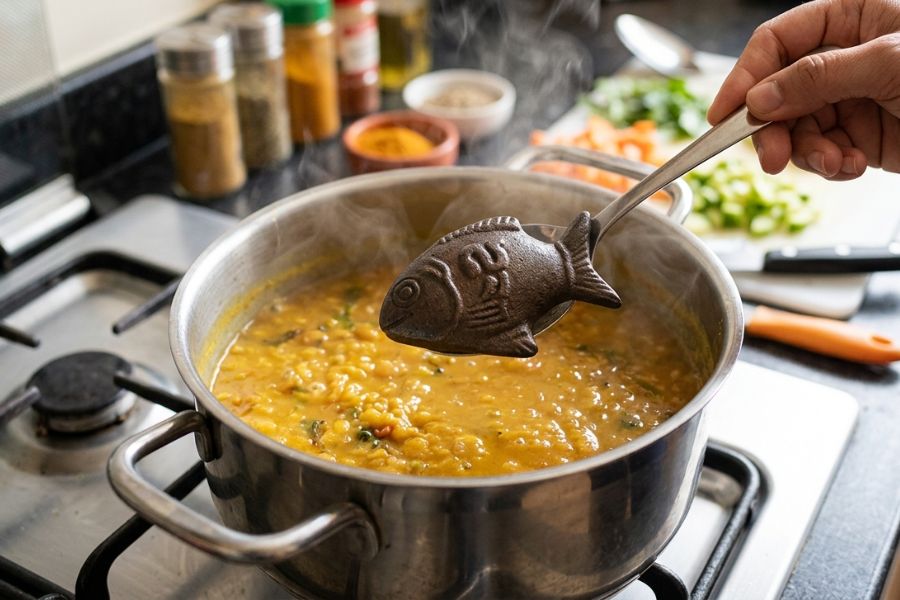 Iron fish are made of solid iron and used in cooking to allegedly increase iron content in food