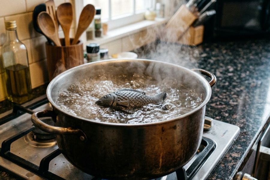 The ‘fish’ is either boiled in water or used directly in food while cooking