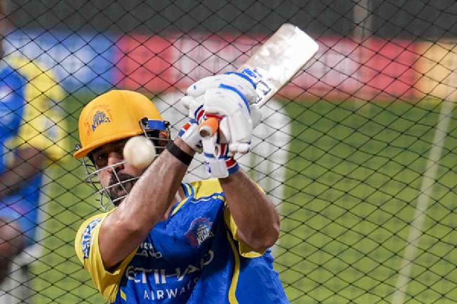 Mahendra Singh Dhoni during a practice session in this IPL. The CSK icon has not played a game yet.