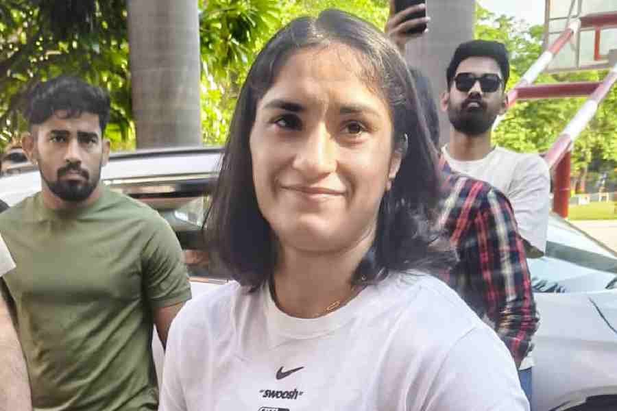 Wrestler Vinesh Phogat arrives at the venue of the National Open Ranking Wrestling Tournament amid a row over her eligibility and the Wrestling Federation of India\\\'s show-cause notice, in Gonda, Uttar Pradesh, Monday, May 11, 2026.