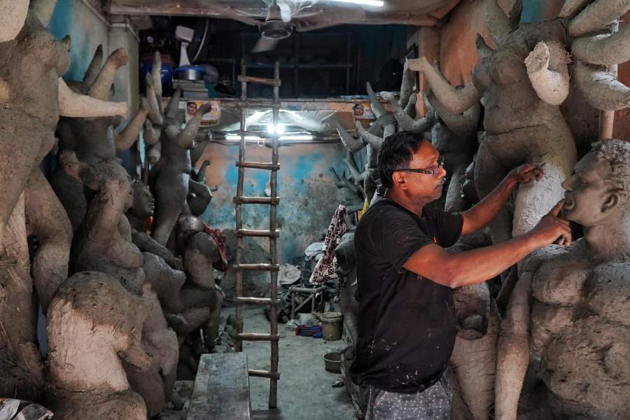 Durga Puja preparations in Kumartuli 