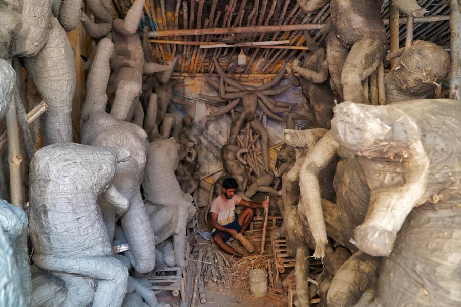 Durga Puja preparations in Kumartuli 