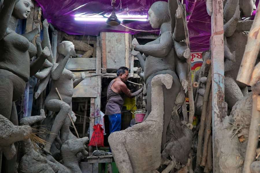 Durga Puja preparations in Kumartuli 