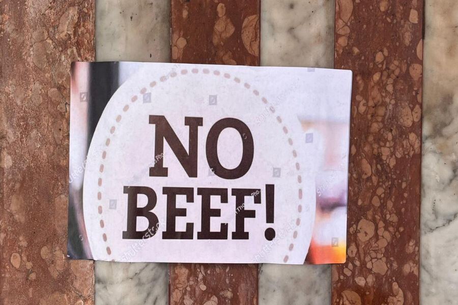Restaurants serving beef are altering their menu due to shortage of supply. Above, poster on the wall outside a restaurant in New Market