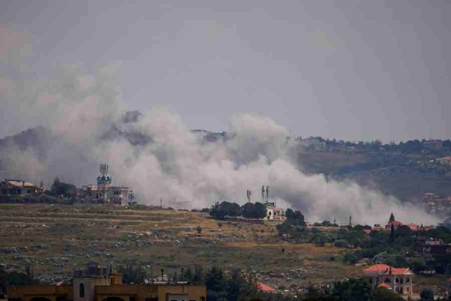 Plumes of smoke billow from southern Lebanon following Israeli strikes, as seen from Nabatieh, Lebanon May 25, 2026.