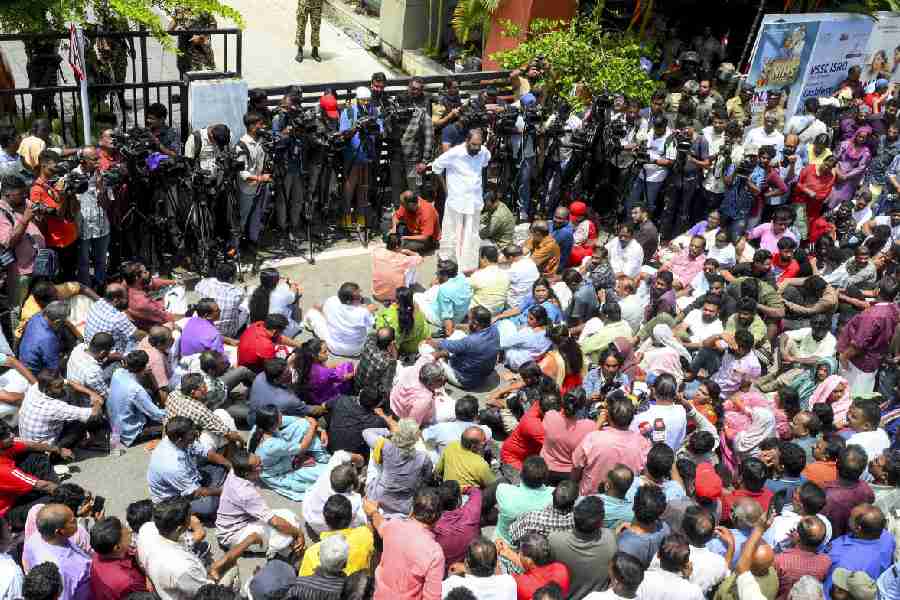 LDF party workers stage a protest
