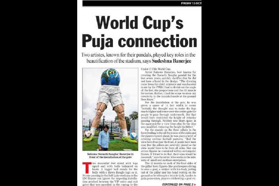 The cover page article on Subrata Banerjee and the sculpture in 2017