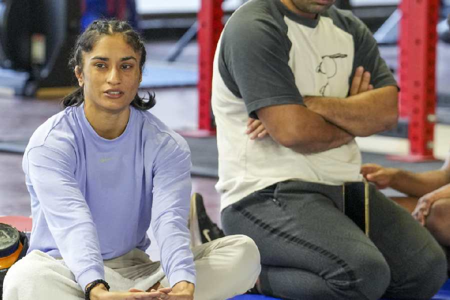 Wrestler Vinesh Phogat trains after the Wrestling Federation of India (WFI) allowed her to compete in the women’s 53kg category for the Asian Games selection trials, reversing its earlier decision that had restricted her participation to the 50kg division, at Indira Gandhi Arena, in New Delhi, Saturday, May 30, 2026.