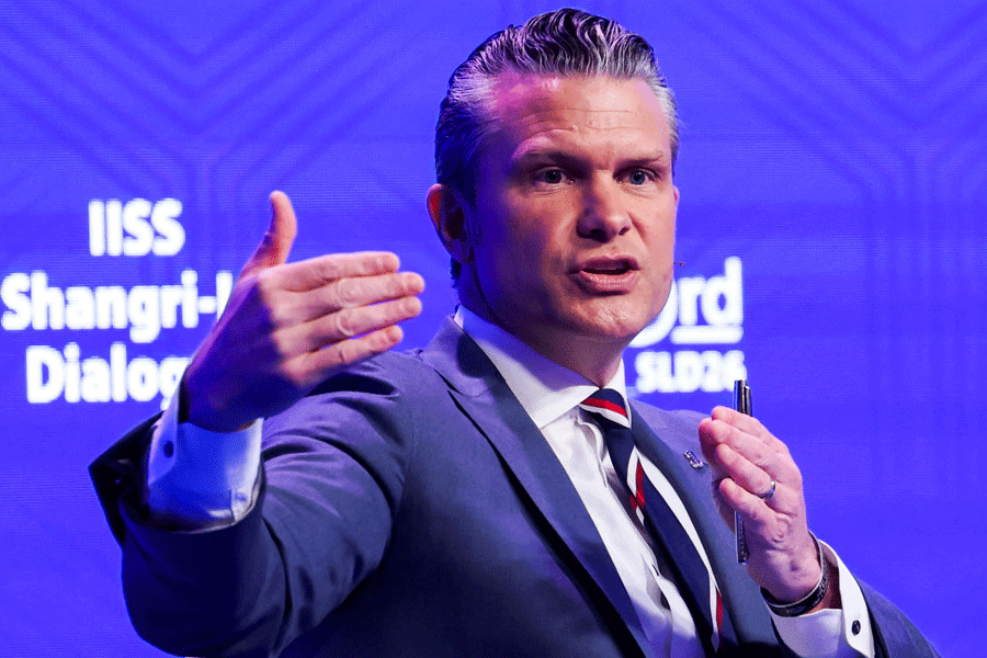 US defence secretary Pete Hegseth gestures as he speaks during the Shangri-La Dialogue, Asia's annual defense and security forum, in Singapore, Saturday, May 30, 2026.