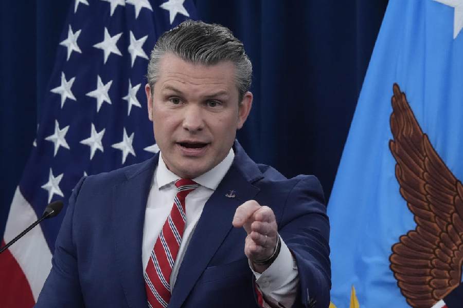 US defence secretary Pete Hegseth gestures as he speaks during the Shangri-La Dialogue, Asia's annual defense and security forum, in Singapore, Saturday, May 30, 2026.
