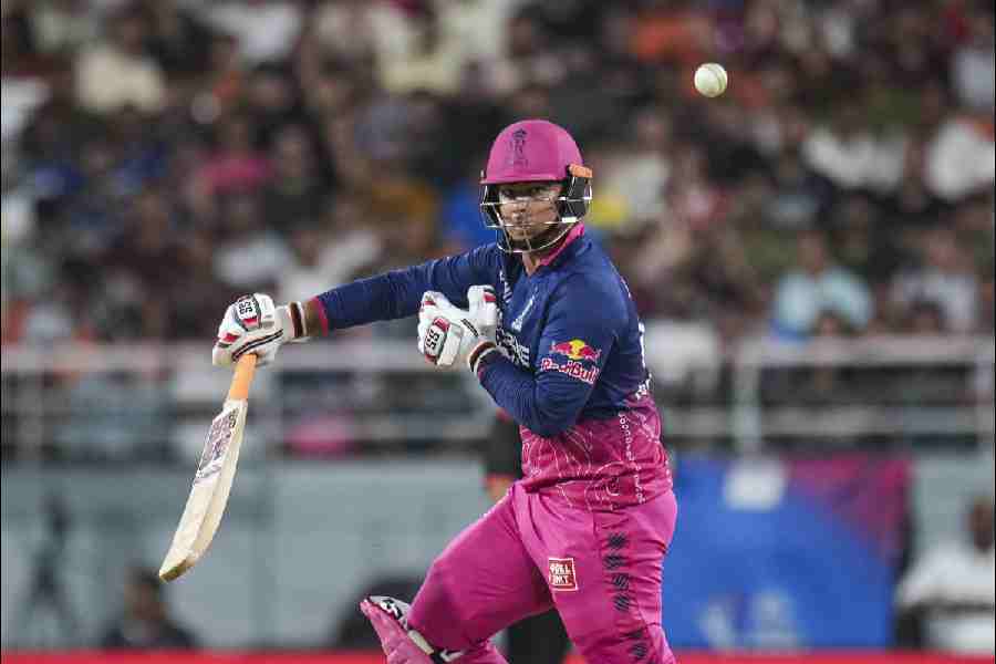 Rajasthan Royals\\\' Vaibhav Sooryavanshi plays a shot during the Indian Premier League (IPL) 2026 Qualifier 2 T20 cricket match between Gujarat Titans and Rajasthan Royals, in New Chandigarh, Friday, May 29, 2026.