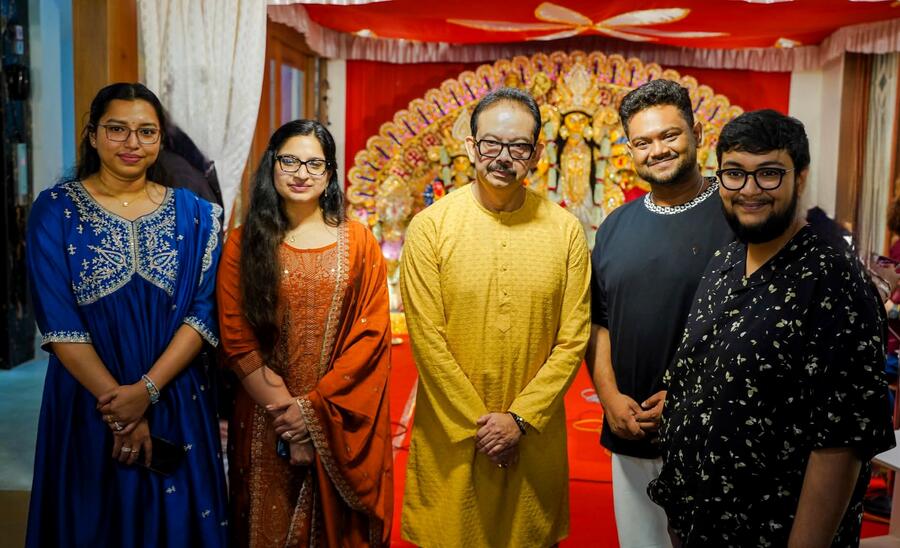 Satyam Roychowdhury with his family members at Durgabari