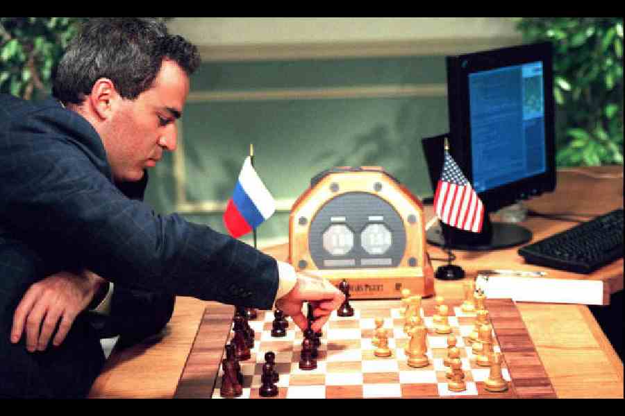 2026 Garry Kasparov makes a move in New York during his fourth game against the IBM Deep Blue chess computer, May 1997. Picture: Getty Images