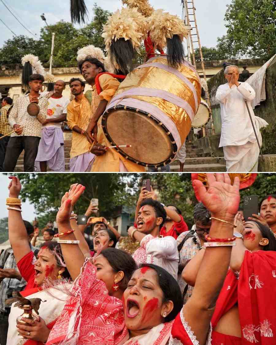 From Baghbazar to Pathuriaghata, people bid farewell to the Goddess amid the beats of dhak and dhol, dhunuchi nach and chants of ‘Asche bochhor abar hobe’.
