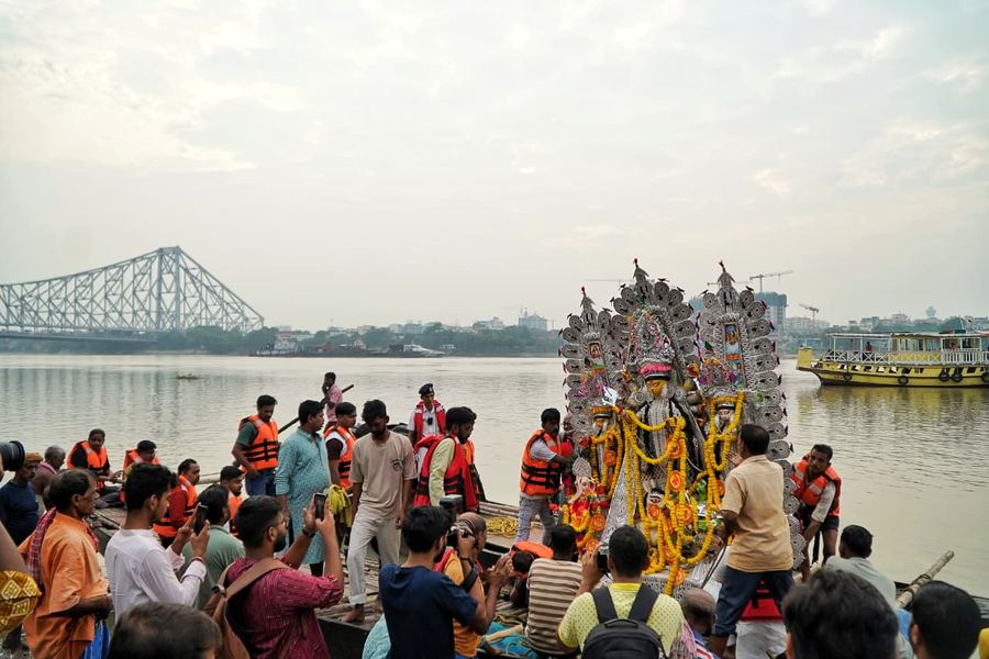 The idols were taken to the ghats and immersed under strict surveillance and security.