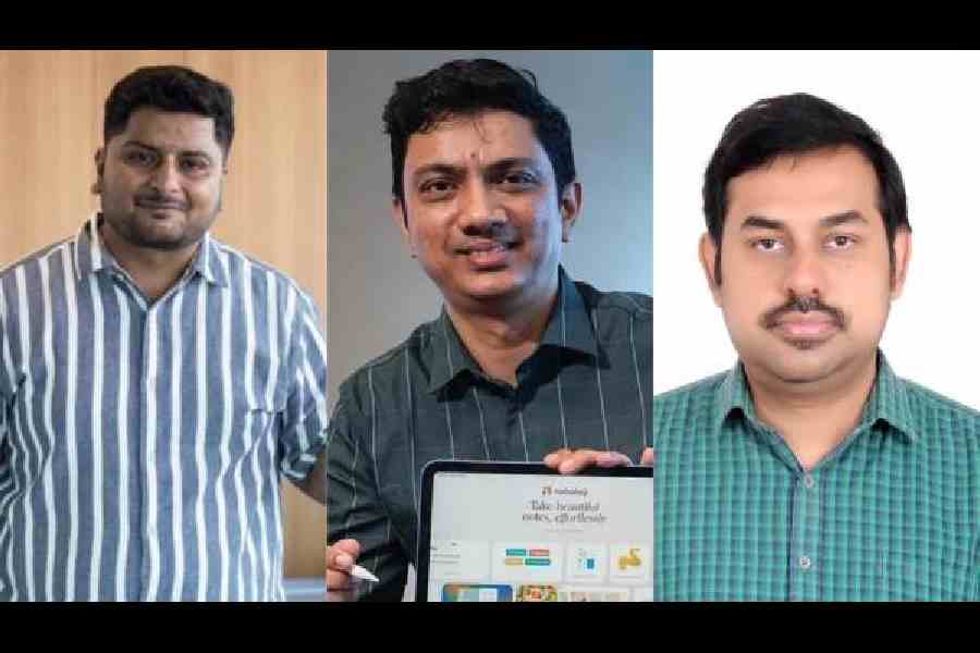 (Left to right) Mohit Nandwani, founder of Mood Dial for Apple Music; Rama Krishna, who is behind Noteshelf; and Arvind Jayaprakash of Glance