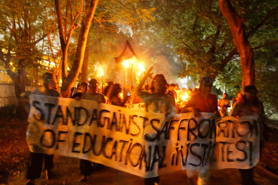 A torch rally on the SRFTI campus on Tuesday.