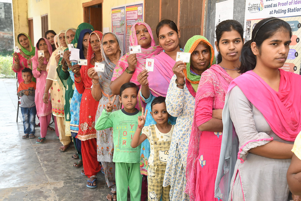 Voters in Karnal, Haryana, on Tuesday