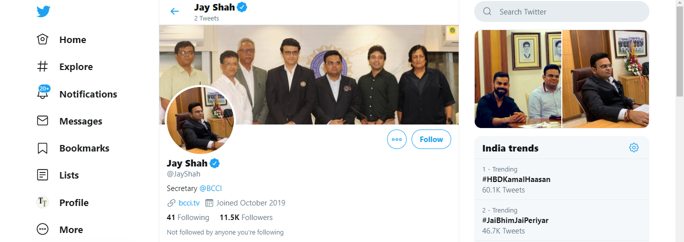 Jay Shah's Twitter handle now, that shows 11.5K followers