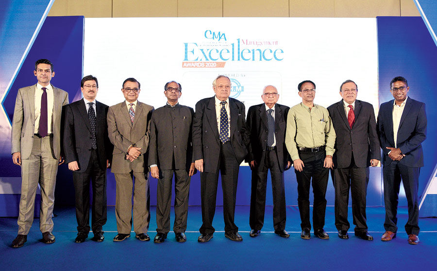 Awardees at the CMA Management Excellence Awards 2020 Powered by IIHM, in association with The Telegraph and Blenders Pride Reserve Collection Music CDs, at a city hotel on Thursday evening. 
