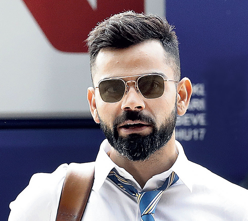 Virat Kohli on arrival in London on Wednesday.