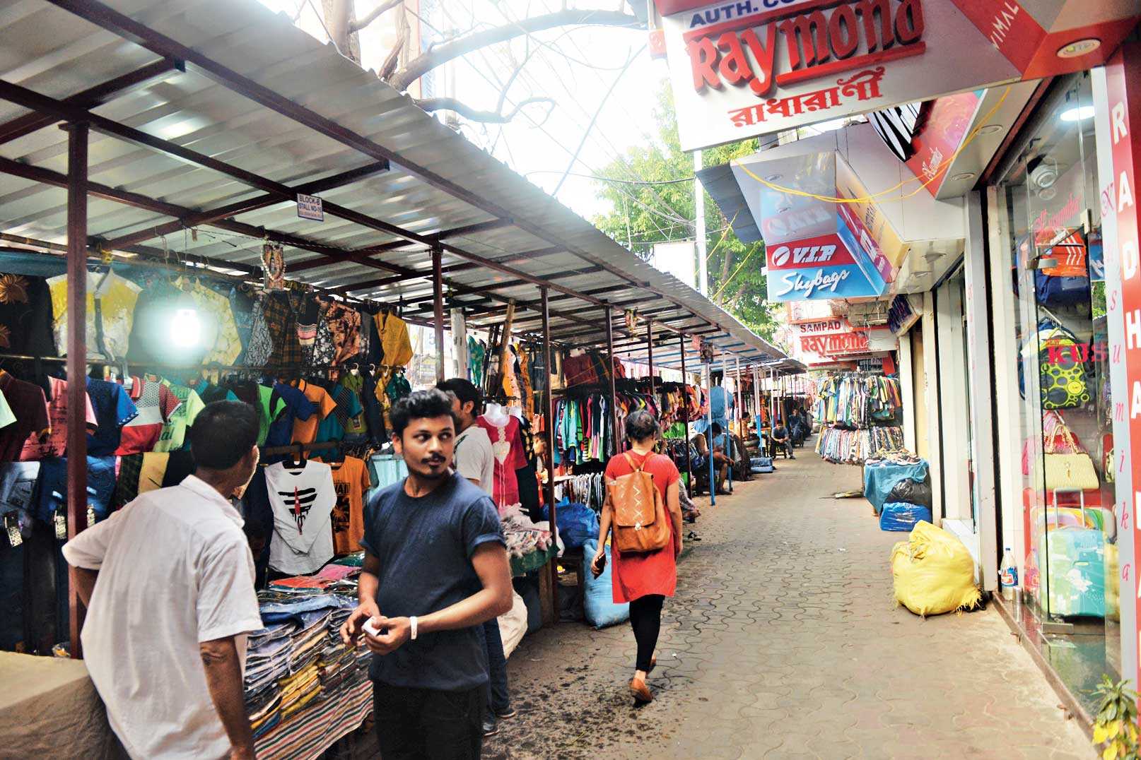 Permanent structures erected by hawkers in Hatibagan.