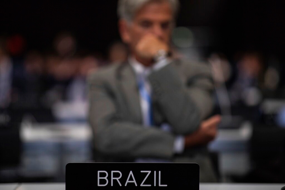 A member of the Brazil delegation during the closing plenary at the COP25 summit in Madrid on December 15