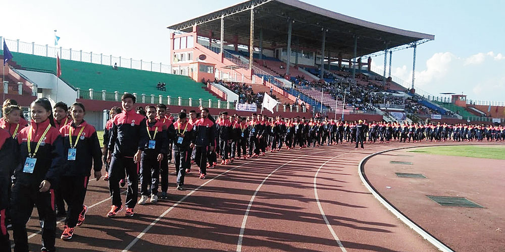 The Assam contingent during the opening ceremony in Imphal on Wednesday. 