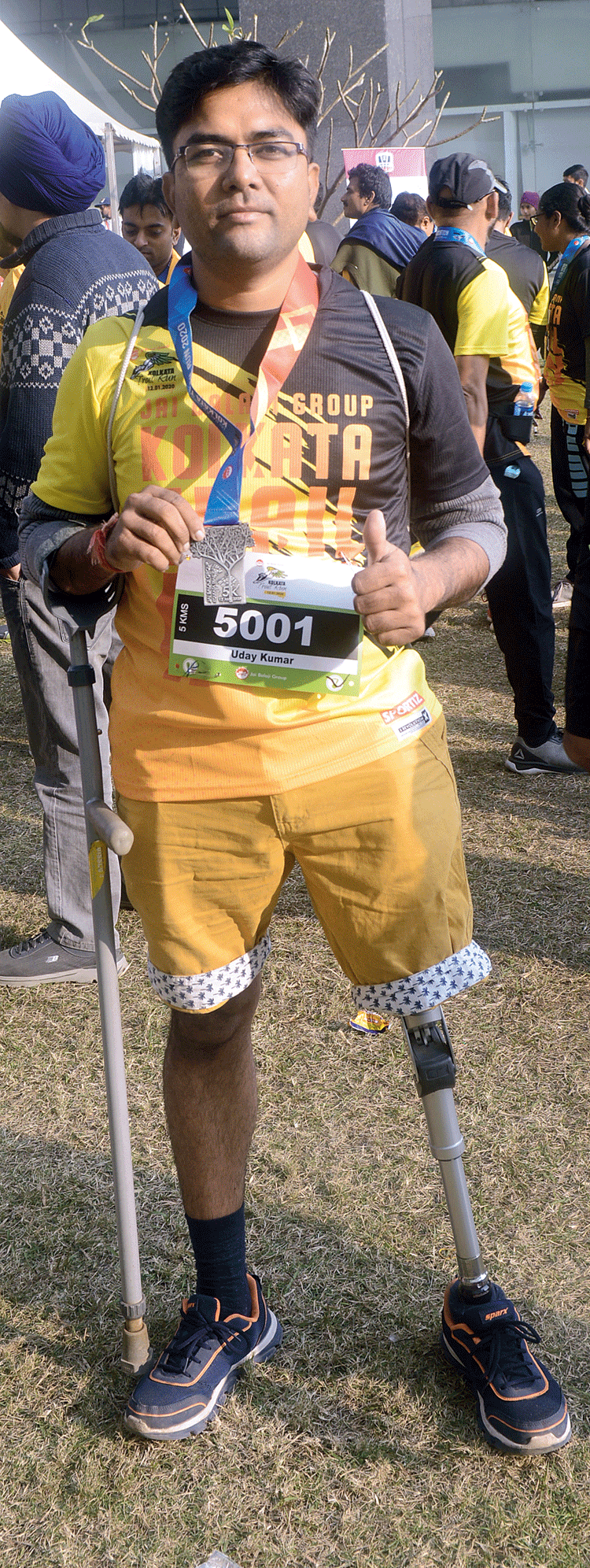 Uday Kumar, who lost his left leg in a train accident in 2015, has been running with a prosthetic limb since November last year. He has taken part in more than 25 such events. “A beautiful course with lots of fresh air,” is how the Belghoria resident described Sunday’s run