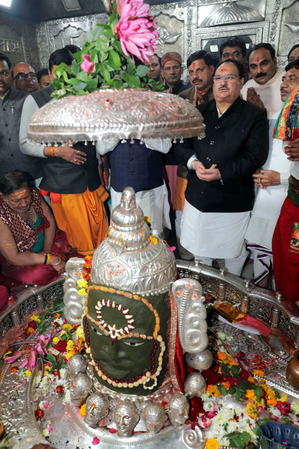 BJP leader JP Nadda at the Mahakaleshwar Temple in Ujjain, Madhya Pradesh, December 22
