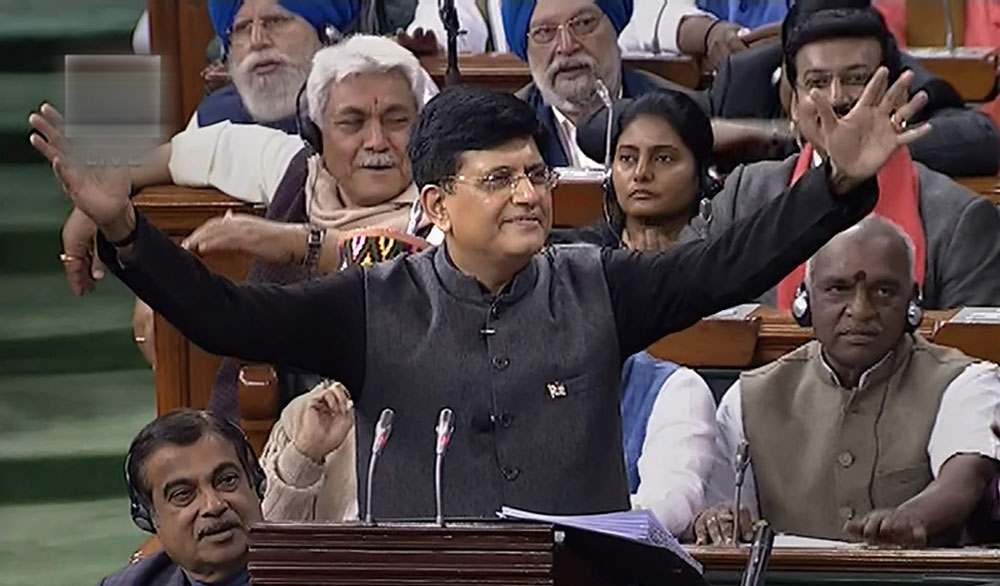 Finance Minister Piyush Goyal presents the interim Budget 2019-20 during the Budget Session at Lok Sabha, in New Delhi on Friday, February 1, 2019.