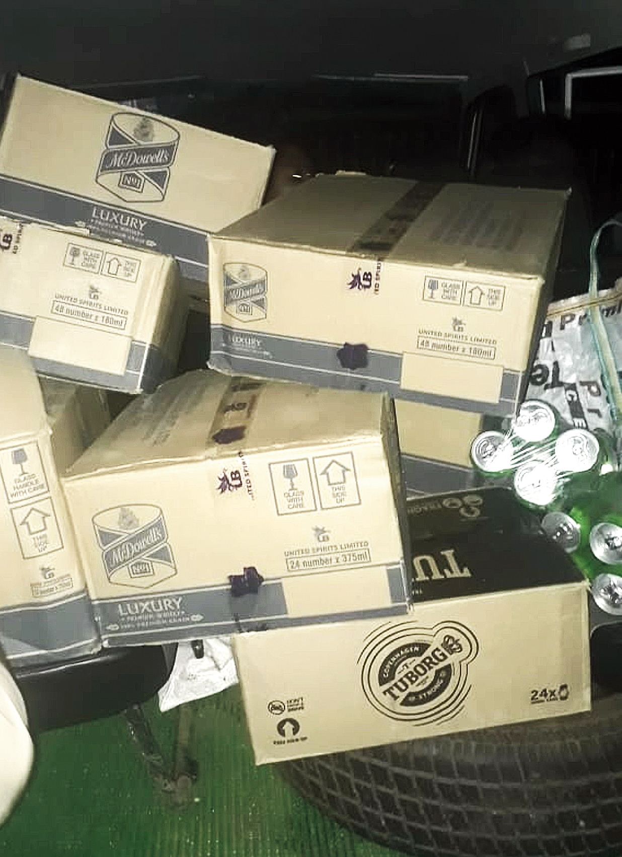 Smuggled liquor from Meghalaya seized in Boko in Kamrup district on Sunday.