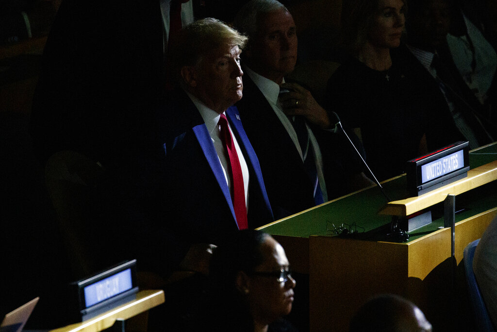 US president Donald Trump listens during the United Nations Climate Action Summit during the General Assembly, Monday, September 23, 2019, in New York.