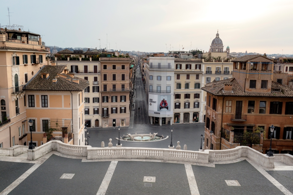 A view of Piazza di Spagna from the Spanish Steps in Rome, on March 21, 2020