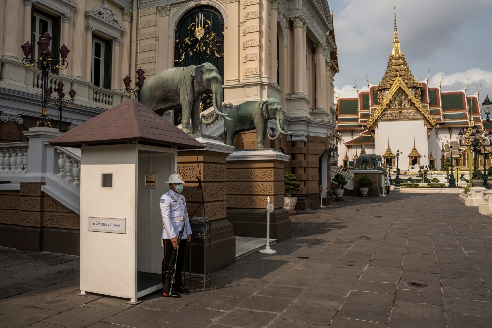 The Grand Palace in Bangkok, Thailand, which like many other Thai tourist sites, has seen visitor numbers collapse because of the coronavirus pandemic, on March 17, 2020.
