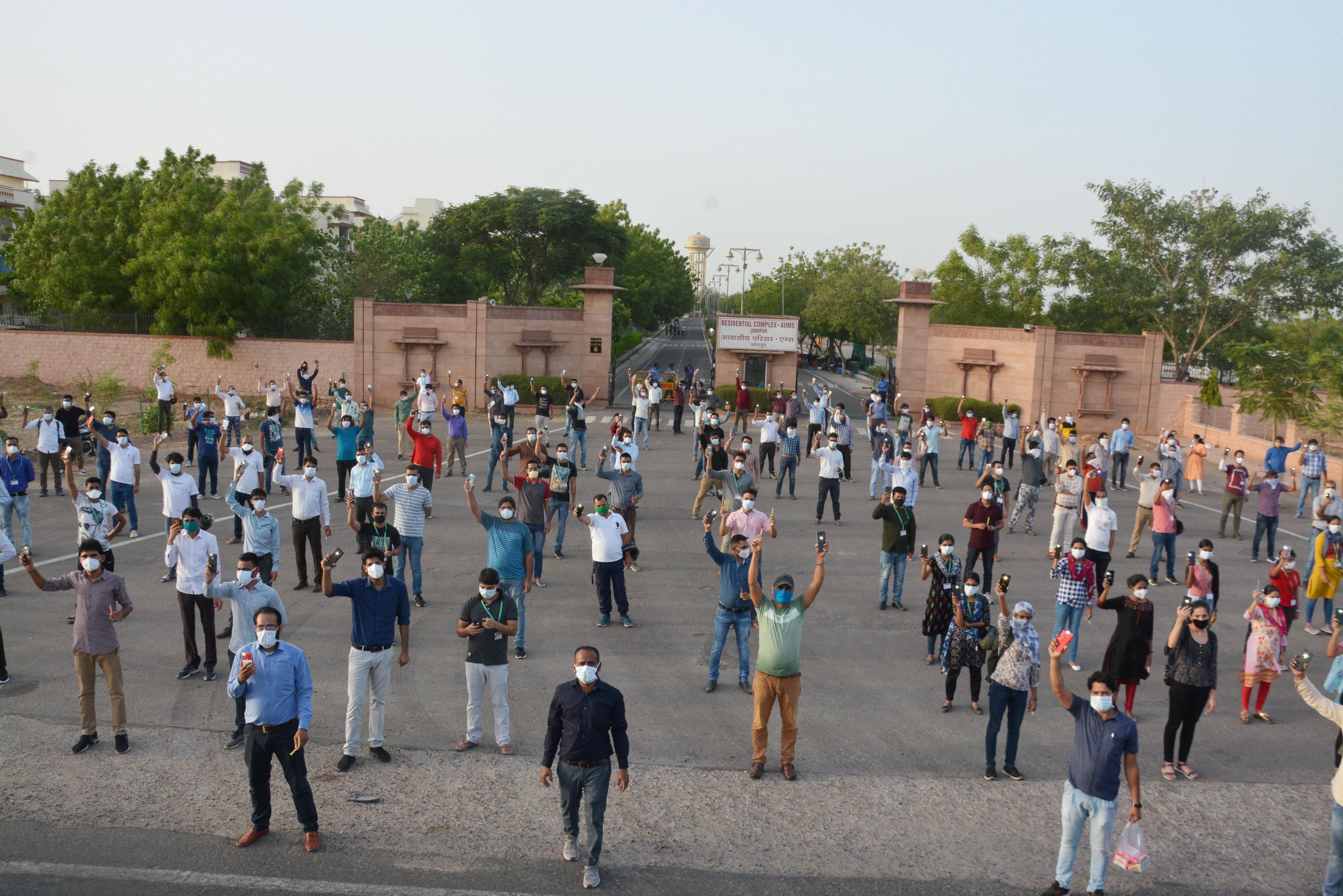 Nursing staff stage a protest against AIIMS hospital, in Jodhpur, Wednesday, May 27, 2020