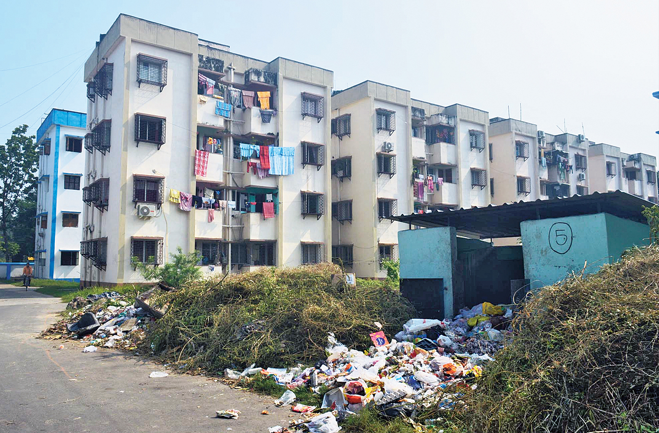An overflowing vat inside Baisakhi housing complex.