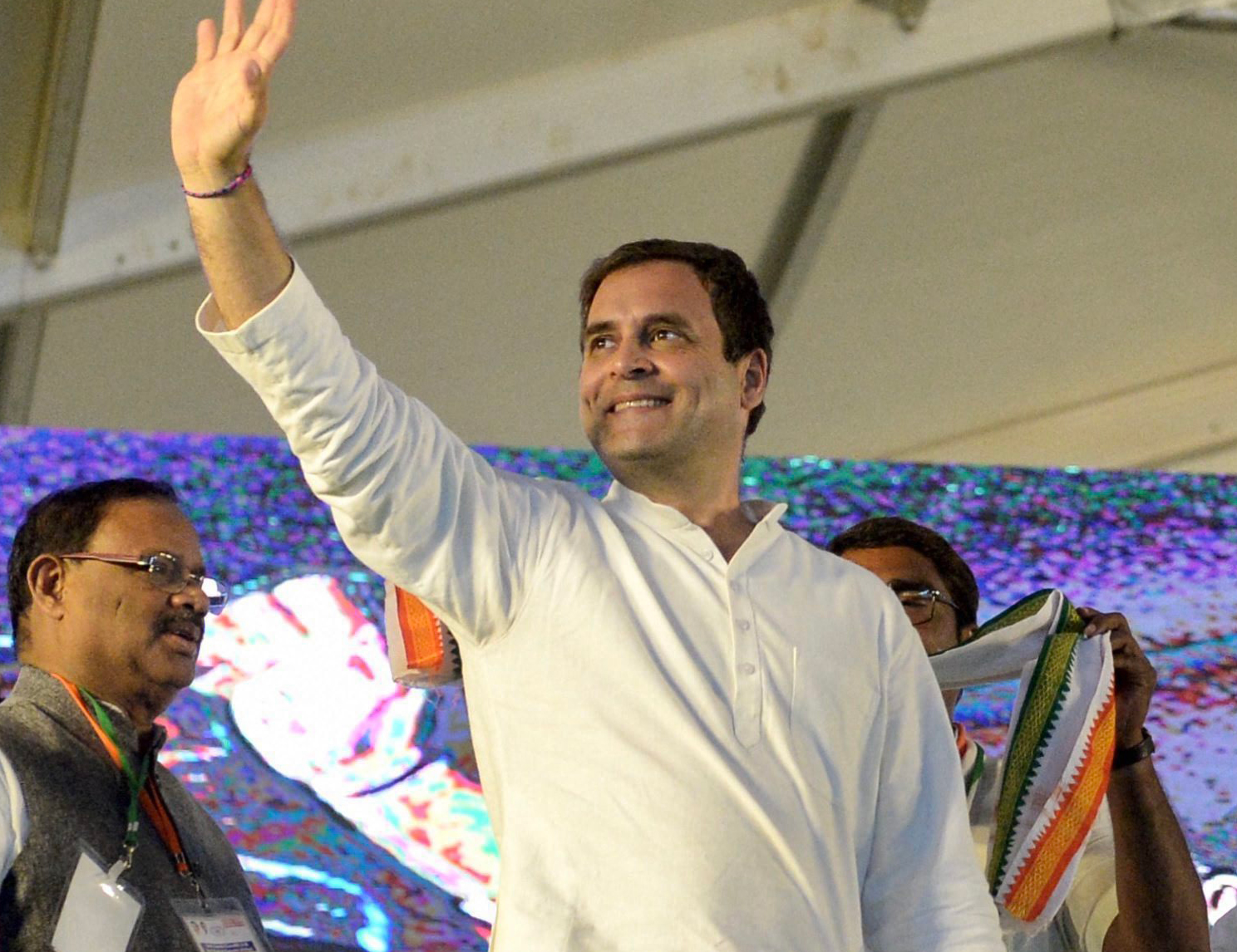 Congress president Rahul Gandhi at an election rally in Medchal, Telangana, on Friday.
