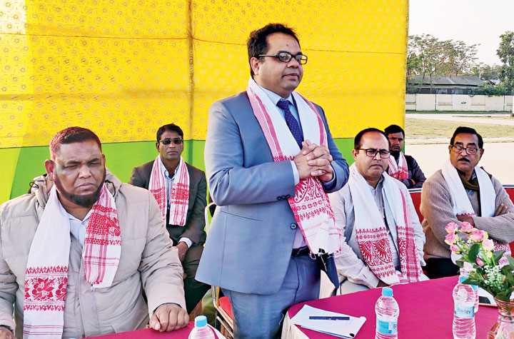 Assistant high commission of Bangladesh to Guwahati, Shah Mohammad Tanvir Mansur, speaks during the inauguration of the international river port in Dhubri on Thursday. 
