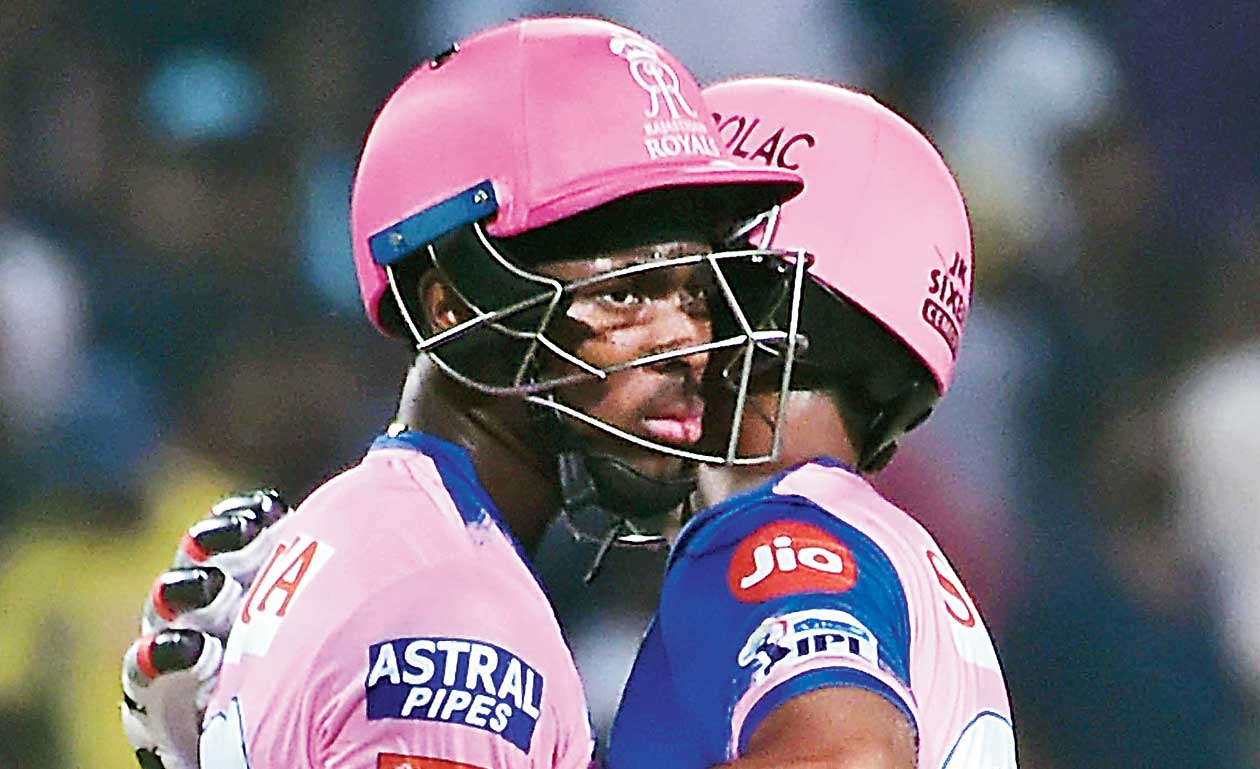 Pink is the colour: Jofra Archer hugs Jaydev Unadkat after the Rajasthan Royals won the match. 