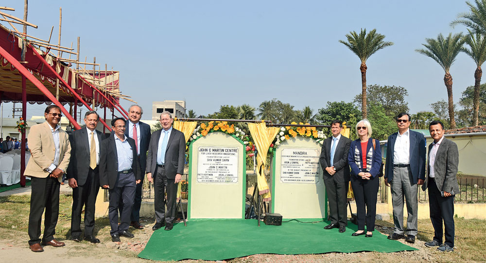 Guests at the Indian Institute of Liver and Digestive Sciences during the foundation ceremony on Sunday.
