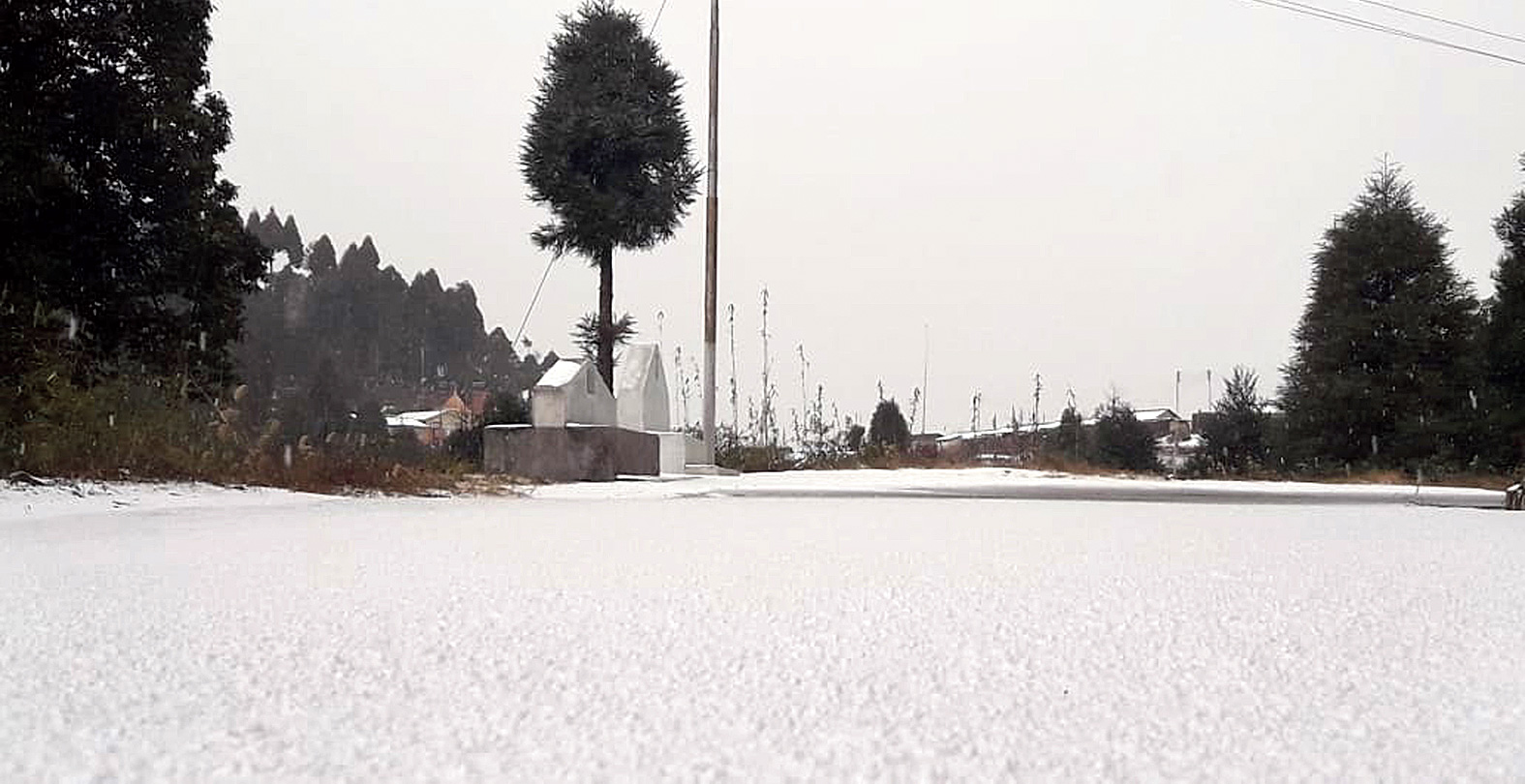 A ground blanketed in snow at Dhotrey, near Darjeeling, on Tuesday.