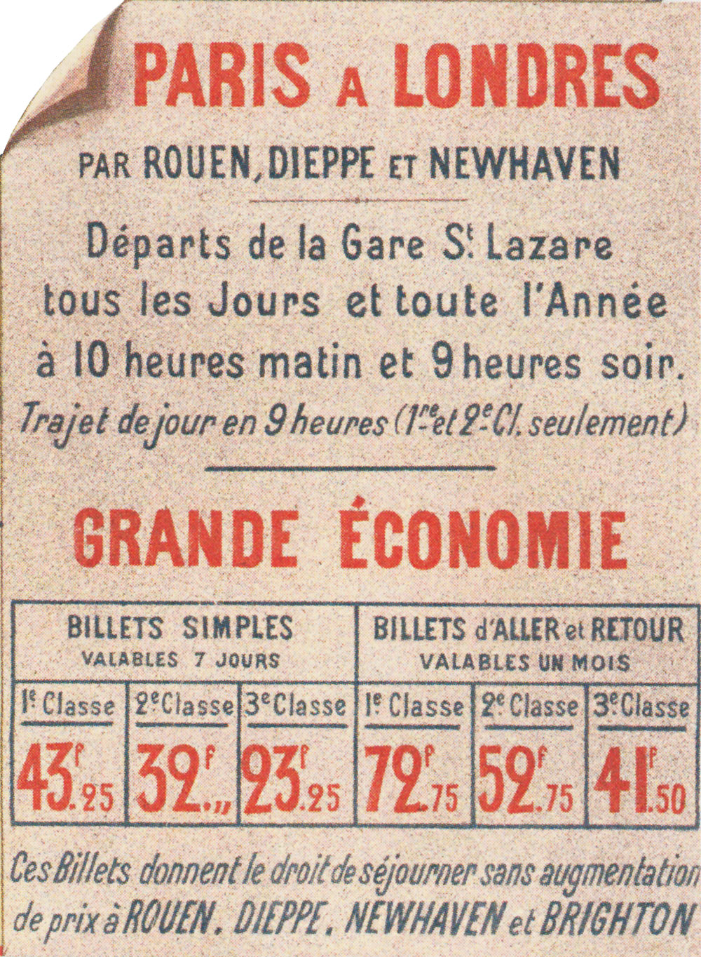 Detail of a poster for the route between Paris and London by train and boat, circa 1900