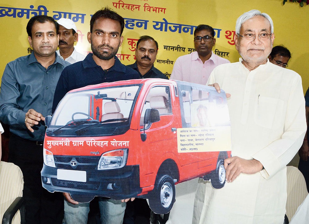 Chief minister Nitish Kumar during the scheme launch in Patna’s Samvad on Tuesday

