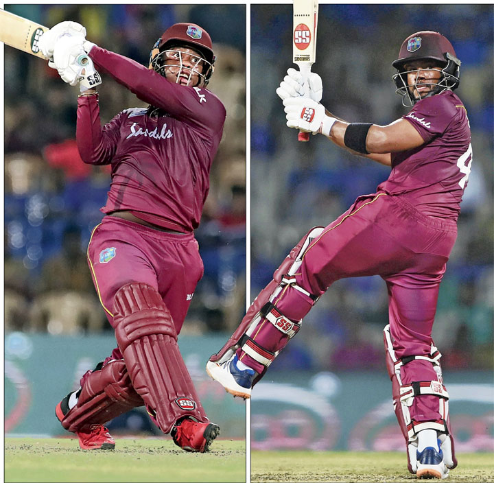 Shimron Hetmyer (left) in a punishing mood during the course of his 106-ball 139. Together, he and the other centurion 
Shai Hope (right) put on 218 for the second wicket that helped the West Indies win the first ODI by eight wickets. 