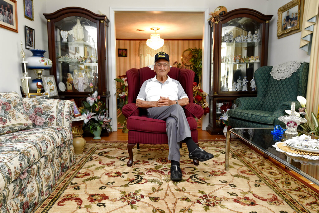 Dennis Trudeau, a World War II veteran who landed in Normandy on D-Day, poses for a photo at his home May 21 in Grovetown, Ga. Trudeau had joined the Canadian military at 17 and became a paratrooper in part because they paid an extra $50 a month.