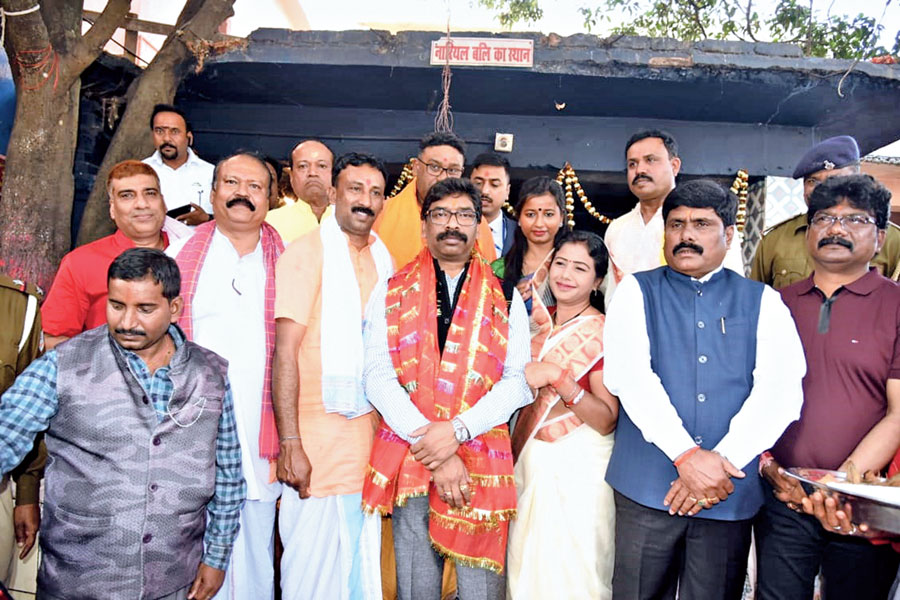 Chief minister Hemant Soren at Rajrappa temple in Ramgarh on Saturday