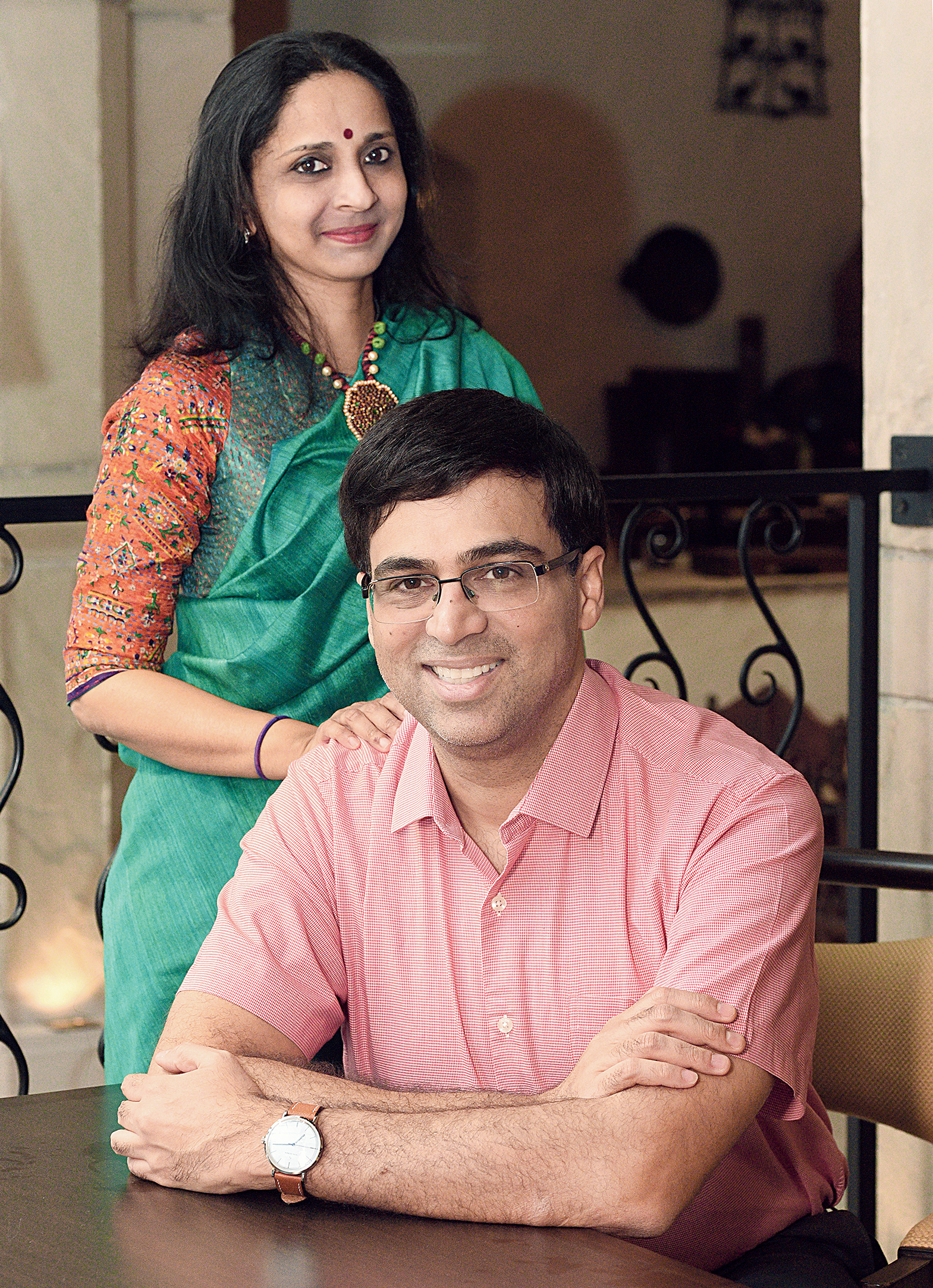 Grandmaster Viswanathan Anand of India with his wife Aruna Anand in  Chennai.